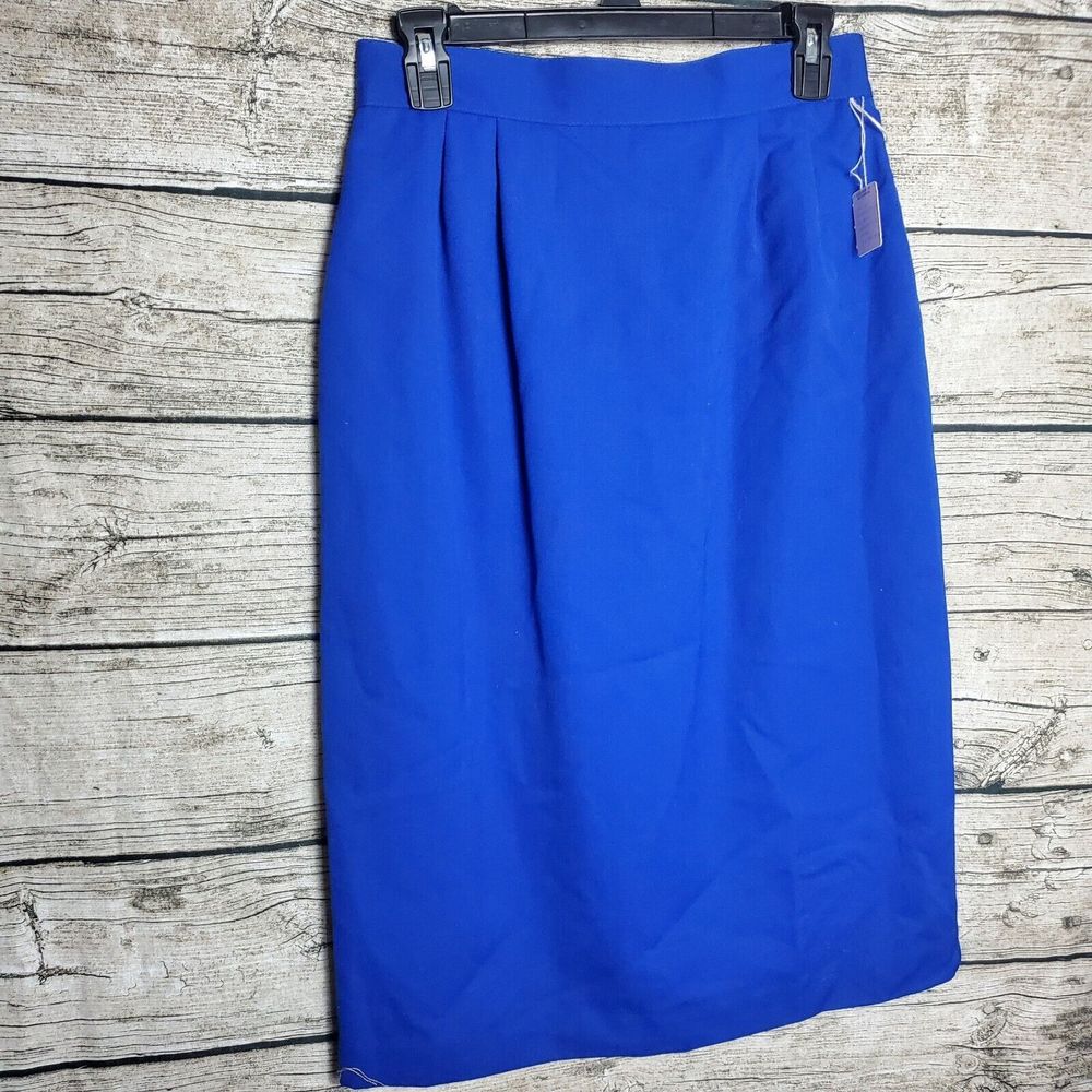 Simon Ellis Blue Pencil Skirt 100% Wool Size 10